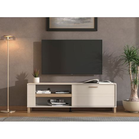 Mobile Porta tv Magliolo, 2 Ripiani, Un'anta, 3 Vani, 157x40x52h cm Beige (1/5)