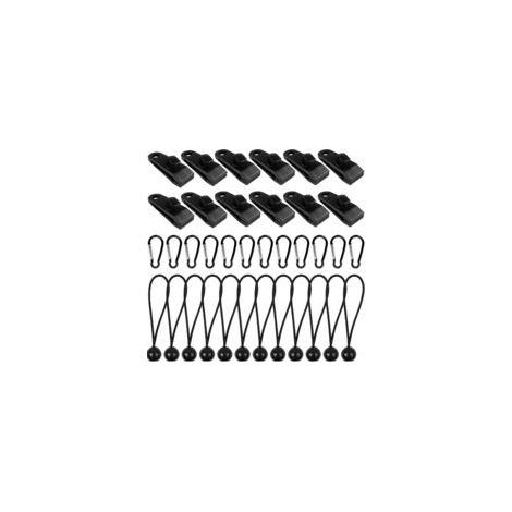 Set di 36 clip per teloni da tenda, 12 morsetti per teloni, morsetti di bloccaggio, 12 corde elastiche in nylon per tende, 12 moschettoni, per tende, coperture, tende da sole, striscioni - Crezuo