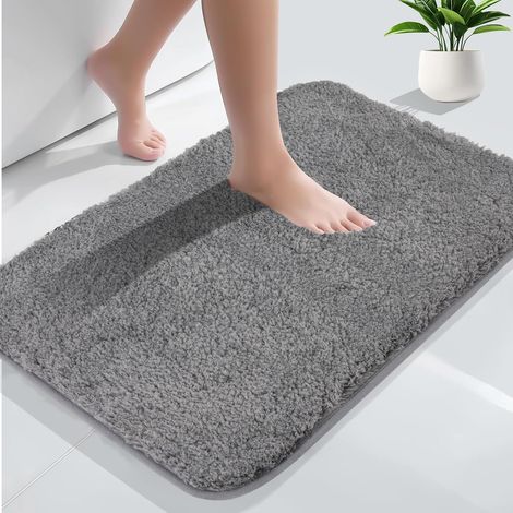 Tapis de Bain Antidérapant, Tapis Salle Bain Moelleux en Microfibre à Poils Longs, Super Absorbant et Lavable en Machine, pour la Salle de Bain, Douche, Baignoire, 40 x 60 cm, Gris (1/5)