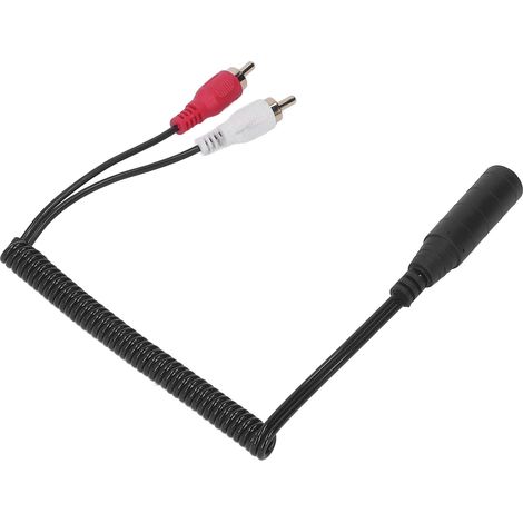 Câble adaptateur stéréo spiralé en Y avec prise jack 6,35 mm femelle vers 2 RCA mâles pour haut-parleurs, lecteurs DVD et microphones (1/5)