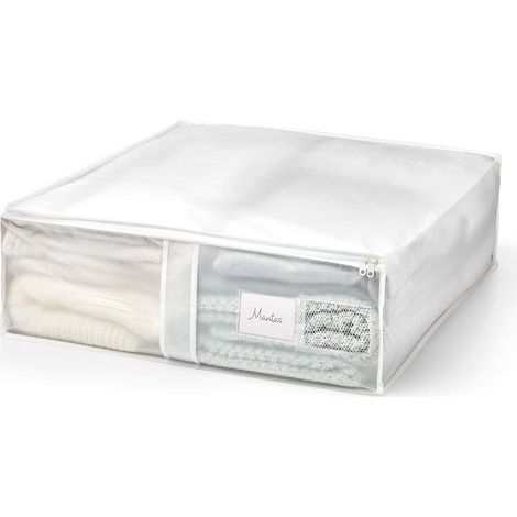 Boîte de Rangement pour vêtements et couvertures Sac en PVA à Fermeture éclair pour Rangement de vêtements, résille Respirante, Pliable et résistant 55 x 65 x 20 cm Translucide (1/5)