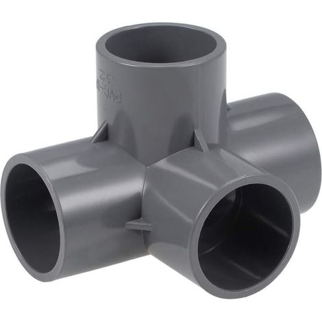 4-Way Elbow PVC Pipe Fitting Furniture Grade 32mm T-Angle Fittings Grey 10Pcs (1/4)