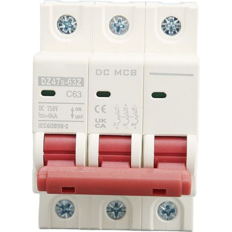 Interruttore automatico miniaturizzato 3P per montaggio su guida DIN, protezione da cortocircuito, CC 750V 63A 6000A (1/5)