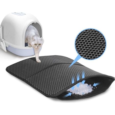 Tapis Litière Chat Pliable 60x45cm Bac à Litière pour Chats, Imperméable Non Toxique EVA, Double Couche en Nid d'abeille Design Non Slip Cat Litter Mat (1/5)