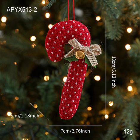 Ornement de sapin en tissu type B - Sucette candy cane rouge et blanc avec grelots (1/2)