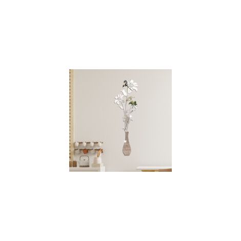 Pegatinas de pared con efecto espejo – Pegatinas de pared 3D con forma de flor para sala de estar, dormitorio, decoración de pared de fondo de TV y fondo de sofá (Espejo plateado) – Crezuo