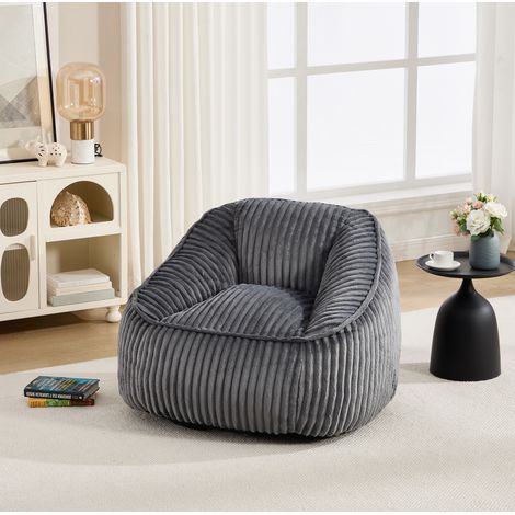 Sillón bean bag de chenilla con relleno de espuma viscoelástica, gris oscuro DESVIAE (1/5)