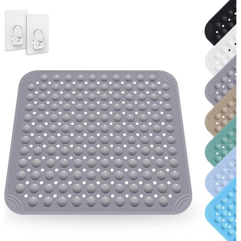 Tapis De Douche, 48 x 48 cm Tapis de Douche Carré Lavable en Machine avec Ventouse, PVC Shower Mat Non Slip, Tapis de Massage Antidérapant pour Douche et Sauna, Gris (1/5)