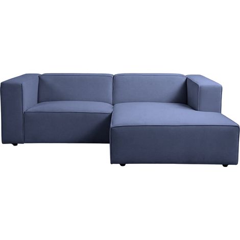BASIL - Canapé d'angle tissu lisse 4 places Bleu Droit (1/5)