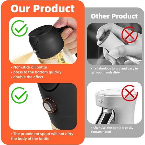 ZHIJIA PREMIUM Distributeur vaporisateur 2 en 1 huile 470 ml noir pour cuisson pâtisserie barbecue huile d olive vinaigre flacon pulvérisateur cuisine (1/5)