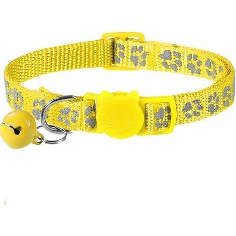 Collier Chat Anti Étranglement, 2 pcs Réglable Réfléchissant Collier pour Chat Chaton Chiot avec Clochette et Boucle de Sécurité, 19-32cm Jaune (1/5)