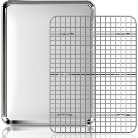 Plaque de Cuisson avec Grille de Refroidissement: Plaques et Grilles pour Cuisson au Four en Acier Inoxydable, Plat Four pour Rôti Maison Cuisine Barbecue 40,5x30,5x2,5cm (1/5)