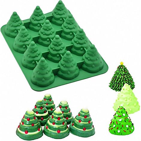 Moule en silicone 3D sapin de Noël - Moule en silicone pour mousse, gâteaux, muffins, glaçons, gelée, chocolat, savon, barre de lotion, bombe de bain, bougie (couleur aléatoire)