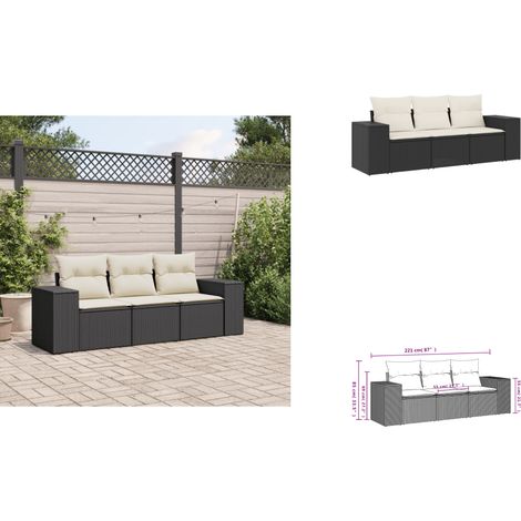 3-tlg. Garten-Sofagarnitur mit Kissen Schwarz Poly Rattan - Gartensofas - Outdoor Möbel - Gartenmöbelset - Rattan Gartenmöbel - Lounge Set (1/3)
