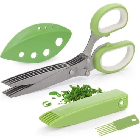 Set of gourmet herb scissors with 5 stainless steel blades, for cutting onion and coriander salad (1/4)