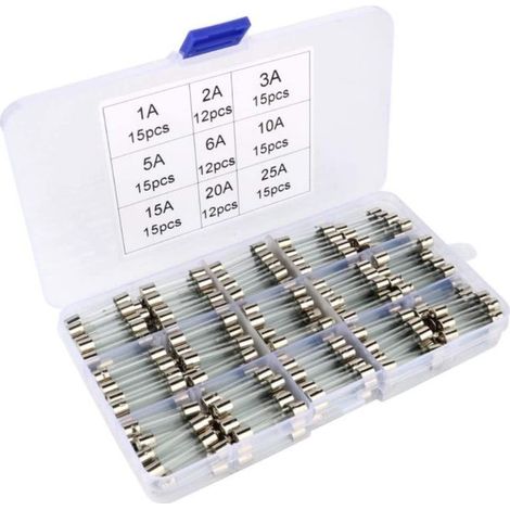 Assorties Kit de 126 Pcs Fusible Verre, 6 x 30mm Cartouche en Verre Fuse, Coup Rapide Voiture Fusibles, Fast-Blow Fusibles en Verre(AMP 1A 2A 3A 5A 6A 10A 15A 20A 25A) (1/3)