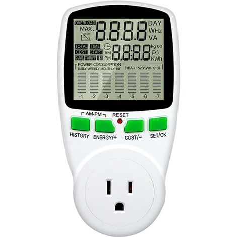 Compteur Électrique LCD - Analyseur De Puissance - Prise D'Énergie Avec Affichage En Watts Kwh Tension Courant Fréquence - 120 V CA - Prise US - Blanc (1/5)