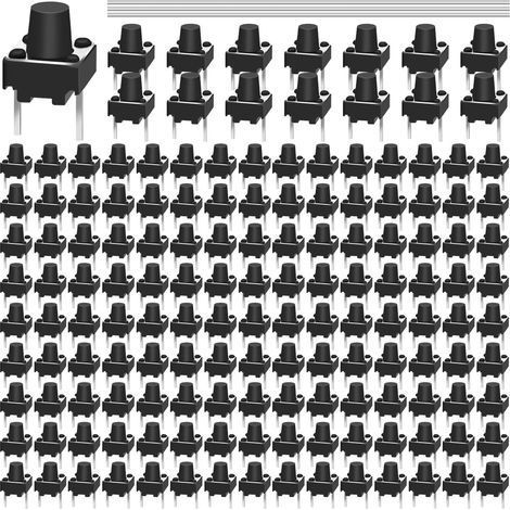 Lot de 150 mini-interrupteurs tactiles à bouton-poussoir momentané à 2 broches, 6 x 6 x 7 mm, kit combiné marche/arrêt avec fil à souder pour panneau, circuit imprimé, appareil photo (1/5)