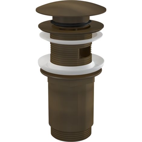 Desagüe de fregadero metálico de 5/4" con sistema de clic/clac y rebosadero, tapón grande, latón antiguo. (1/3)