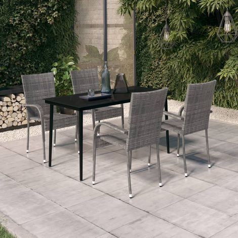 Juego de comedor para jardín 5 piezas con cojines gris y negro vidaXL (1/5)
