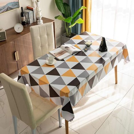 Manteles rectangulares de PVC lavables, impermeables, de fácil limpieza, con diseño triangular enrejado, estilo nórdico (amarillo, 120×180cm) (1/5)