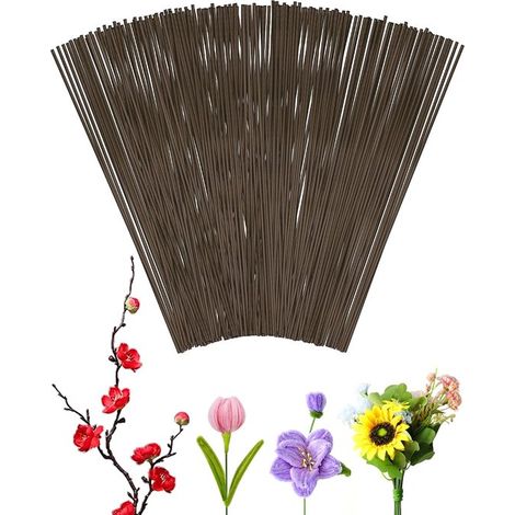Fil floral - 50 pièces - Fil de tige florale - Fer - Outil d'arrangement floral - Accessoires pour plantes - Convient pour l'arrangement floral, les bouquets DIY et l'artisanat - 40 cm - marron café (1/5)