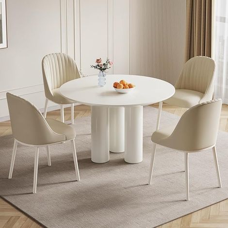 Guyii Ensemble Table Ronde avec chaises Table Blanche, Ensemble de Meubles pour Salle à Manger, idéal pour Salle à Manger ou Cuisine, avec 4 chaises