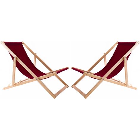 2 chaises longues en bois avec tissu bordeaux (1/4)