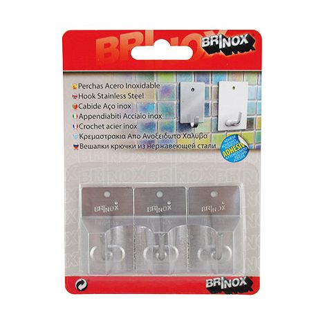 BRINOX percha mediana adhesiva inox 7026 , Percha adhesiva mediana acero inoxidable.
- Blister de 3 unidades.
- Medidas: 26x43mm.
- Acero inoxidable.
- Orificio para agarre opciona (1/3)