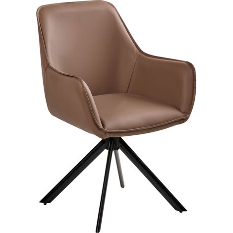 Swivel Dining Chair Brown Faux Leather Upholstered Seating with Armrest Dining Room Scandinavian Modern Style MORNAS (1/5)