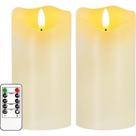 Lot de 2 bougies sans flamme à LED blanches à piles en cire véritable - Bougies votives vacillantes pour décoration de Noël ou de mariage - 7,6 x 15,2 cm (2 blanches) (1/5)