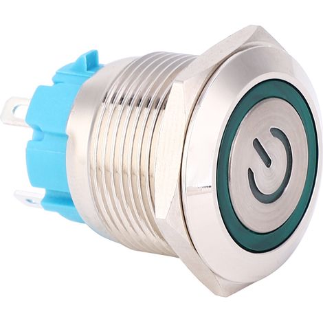 boutons-poussoirs 12-24 V CC, ronds 19 mm, 4 pôles, à réarmement automatique, avec indicateur d'état, verts (1/5)
