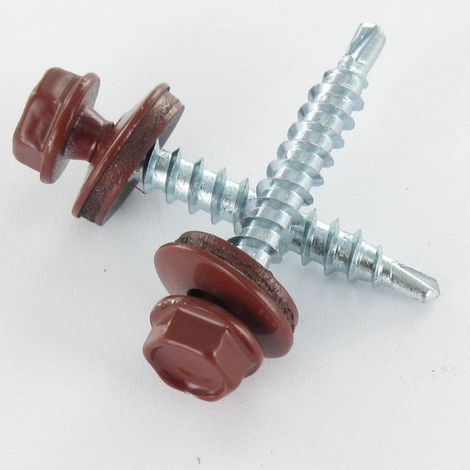 Vis autoperceuse Tête hexagonale TH 4.8X35 Rondelle d'étanchéite EPDM Acier zingué RAL3009 rouge oxyde-1 pièce