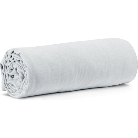 Drap housse de lit blanc 160 x 200 cm pour lit double avec grand bonnet de 30 cm - PANGIVO (1/3)