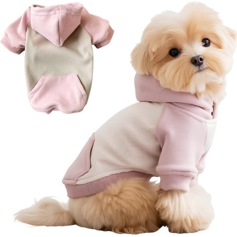 Sweat à Capuche bicolore pour Petit Chien Vêtement d'hiver Chaud et Confortable pour Chiots (1/4)