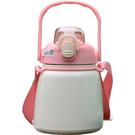 Isolierte Wasserflasche 650 ml, Edelstahl 304, mit Strohhalm, für Outdoor, Büro, Schule, Rosa (1/5)