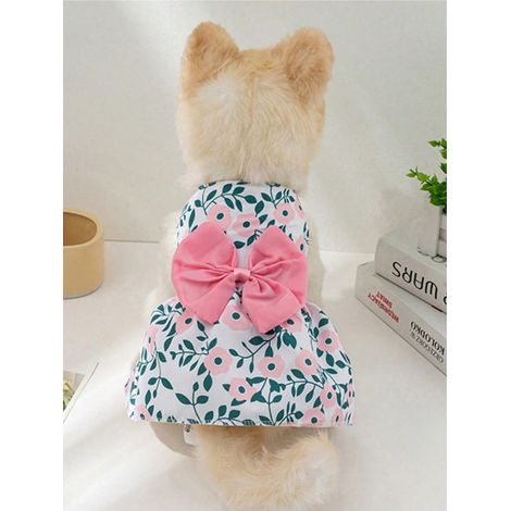 1 pièce : Vêtement pour animaux de compagnie pour chiens et chats petits : robe à nœud rose, adaptée au printemps et à l'été, idéal pour offrir en cadeau, taille M (1/5)