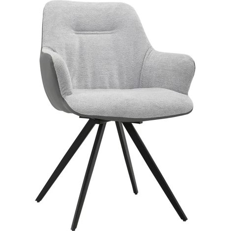 Chaise rotative 180° en tissu doux gris clair – Pieds en métal noir évasés – Rembourrage ferme pour confort – Pour salle à manger ou bureau – Meubletmoi (1/5)