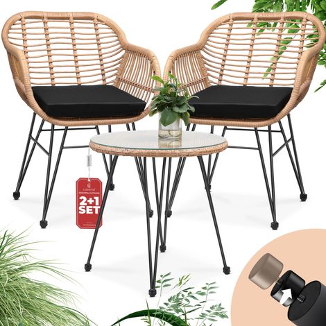 Casaria 3 Pcs Garden Table Chairs Set Poly Rattan Balcony Lounge Patio Terrace Outdoor »Bali« Side Dining Bistro Cafe Pub 2 Seater Wicker Weatherproof (1/5)