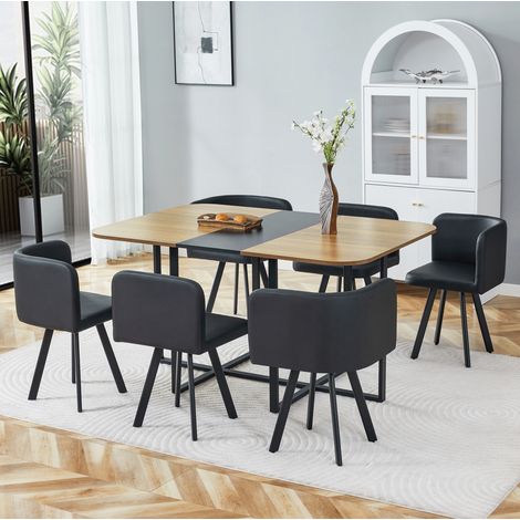 Conjunto de mesa y sillas extensible de 4 a 6 plazas, MDF y metal negro efecto madera DESVIAE (1/5)