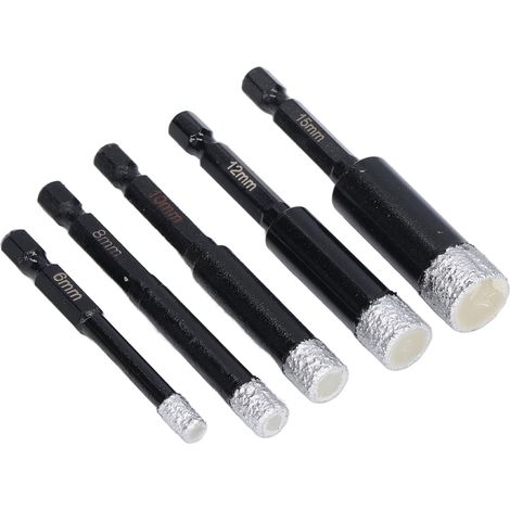 5-teiliges Set Diamant-Lochsägen mit Sechskantschaft zum Öffnen von Granit-, Keramik- und Marmorlöchern (6, 8, 10, 12, 15 mm) (1/5)