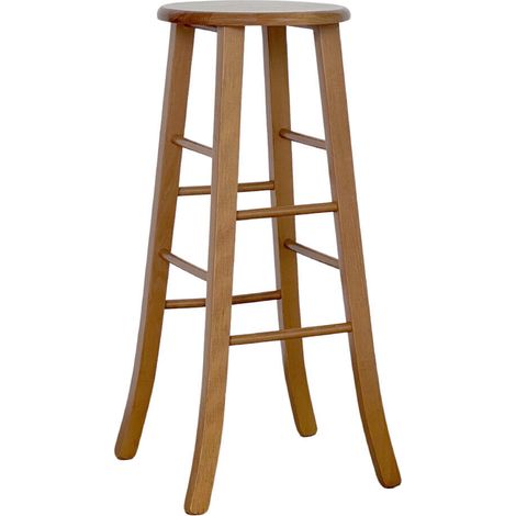 Holzhocker mit rundem Sitz, Höhe 80 cm, Säbelbein aus hellem Walnussholz