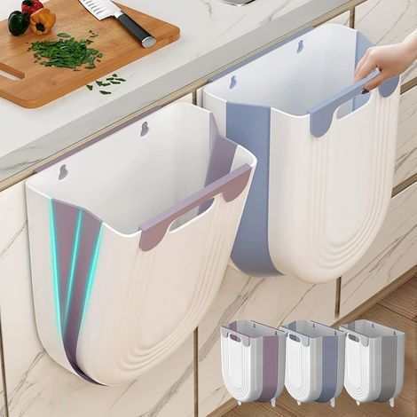 Poubelle de cuisine pliable, bac à compost suspendu rétractable en plastique, gain de place, installation sans perçage (lot de 2) (1/4)