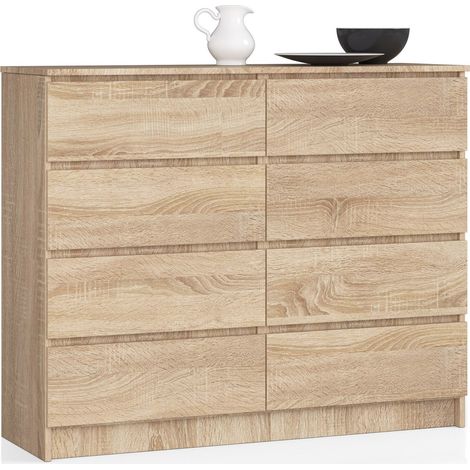 Akord – Commode enfant 120 cm – 8 tiroirs – Panneau stratifié chêne sonoma – Dimensions 120x40x99 cm – Résistante à l'eau et aux taches