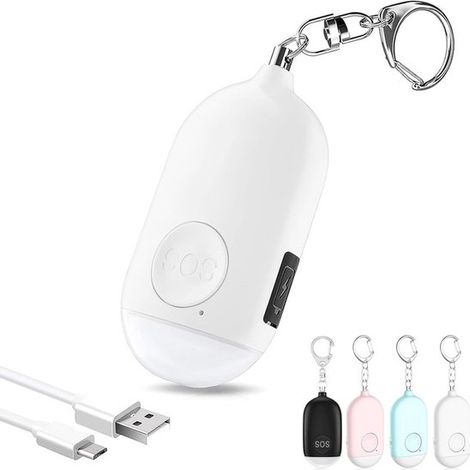 Alarme de sécurité personnelle – 130 dB – Rechargeable USB – Étanche – Lampe torche LED – Porte-clés – Femmes, enfants, étudiants (1/5)