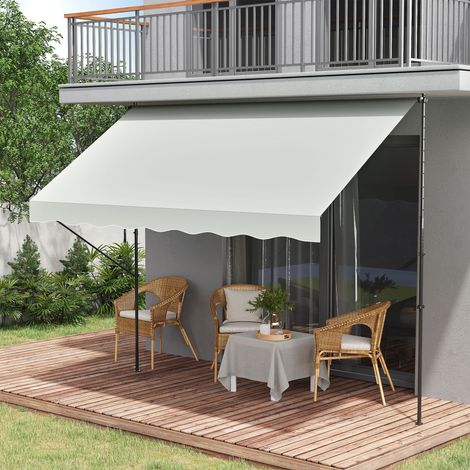 Tenda da sole retrattile manuale 300x175x210-310 cm regolabile con manovella, protezione solare UV40+ per balcone e terrazzo, colore crema