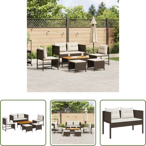 Gartentisch - Gartensofa-set mit Kissen 6 pcs Braun und Creme Poly-Rattan (1/5)