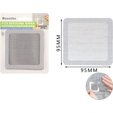 TrAdE Shop Traesio - Set 2 Toppe Adesive Rete Grigia Per Riparazione Fori Strappi Zanzariere Da 95x95mm 622155 - (1/3)