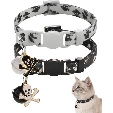 Collier pour Chats 2 Pièces Noir Blanc, Réglable avec Boucle de Sécurité Cassante, Confortable et Anti-Étranglement, pour Le Quotidien et Le Style Halloween (1/3)