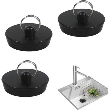Schwarzer Abflussstopfen, 3 Gummistopfen für Spülbecken, Küchenspülenstopfen, Badewannenstopfen, Abflussstopfen mit Haken, für Küche und Bad (1/5)